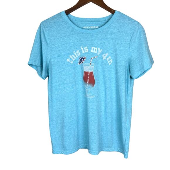 Lucky Brand This is My Fourth Sky Blue Soft Knit Short Sleeve Graphic July Tee - Picture 7 of 10